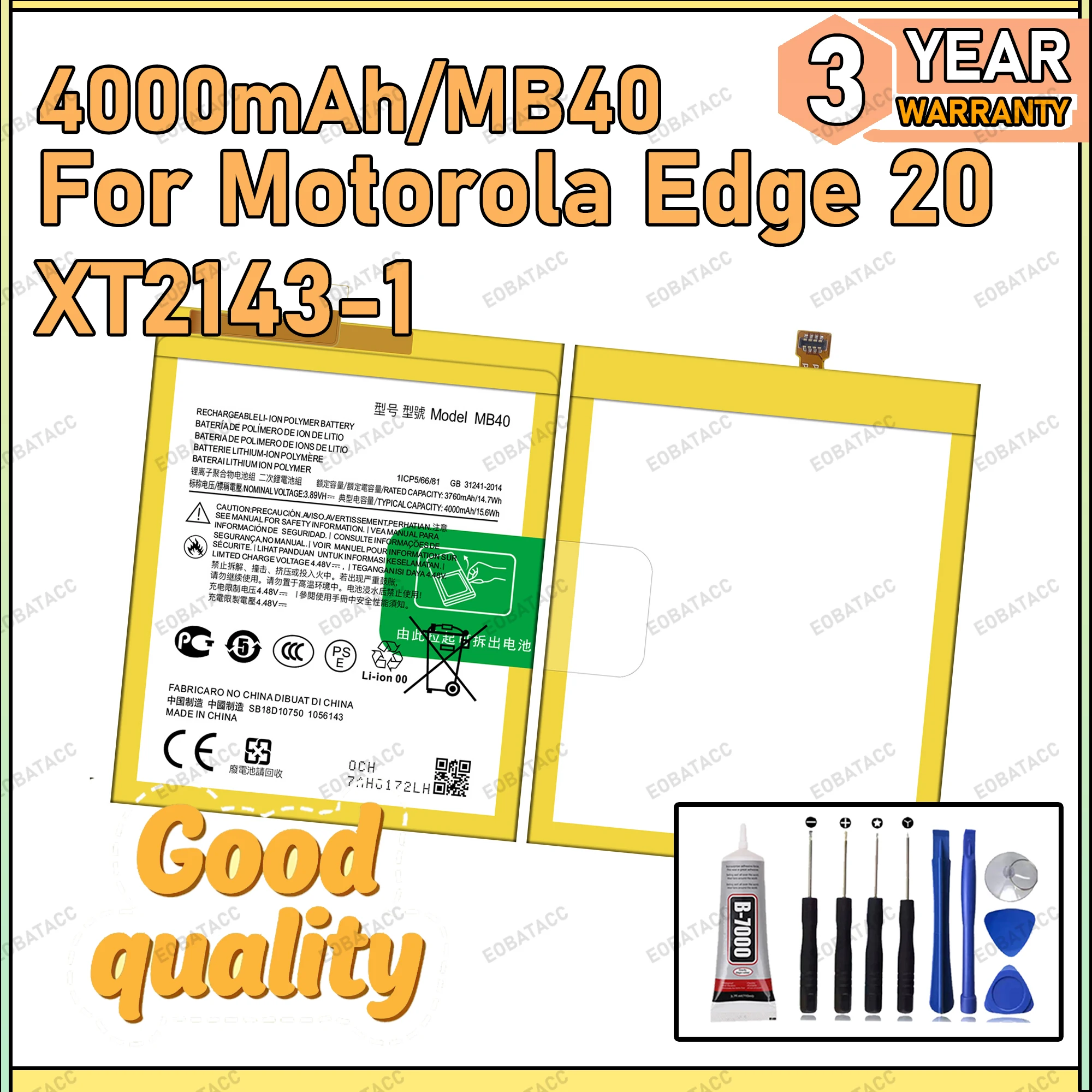 

100% New Zero Cycle MB40 Battery For Motorola Edge 20/XT2143-1 Bateria Battery+Free Tools