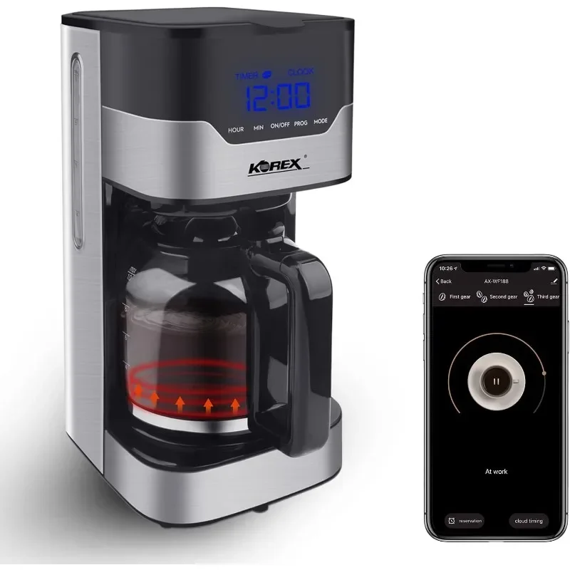 

Smart Coffee Machine, Easy Programmable Connection, Glass Coffee Pot, Drip Stop Function, Anti-dry Burn Protection