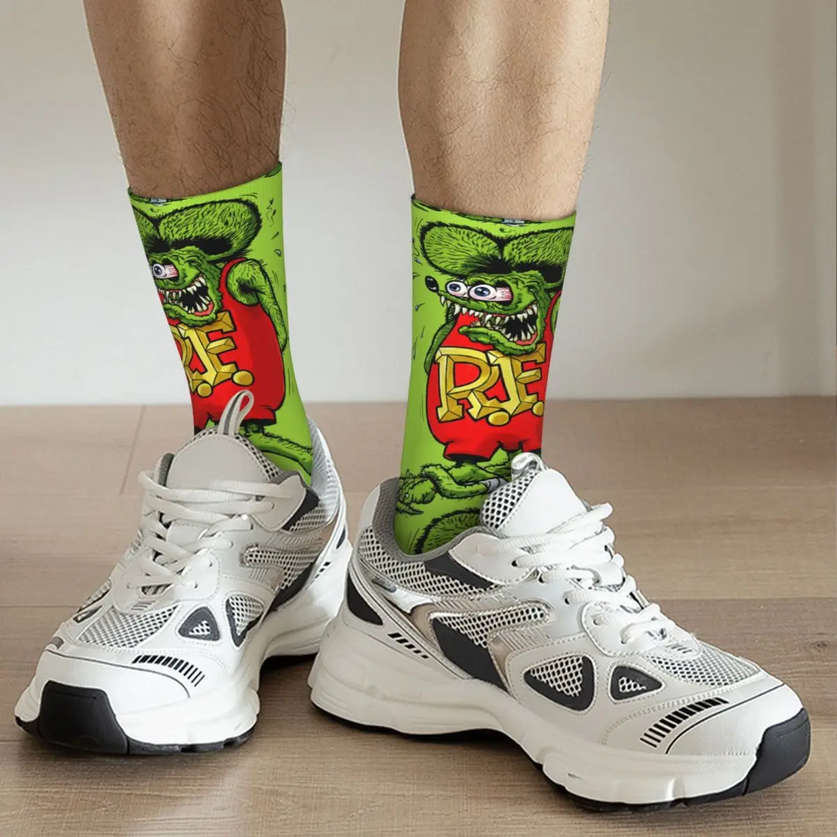 Happy Funny Men\'s compression Socks Green Retro Harajuku Tales of the Rat Fink John Goodman Hip Hop Novelty Pattern Crew Sock