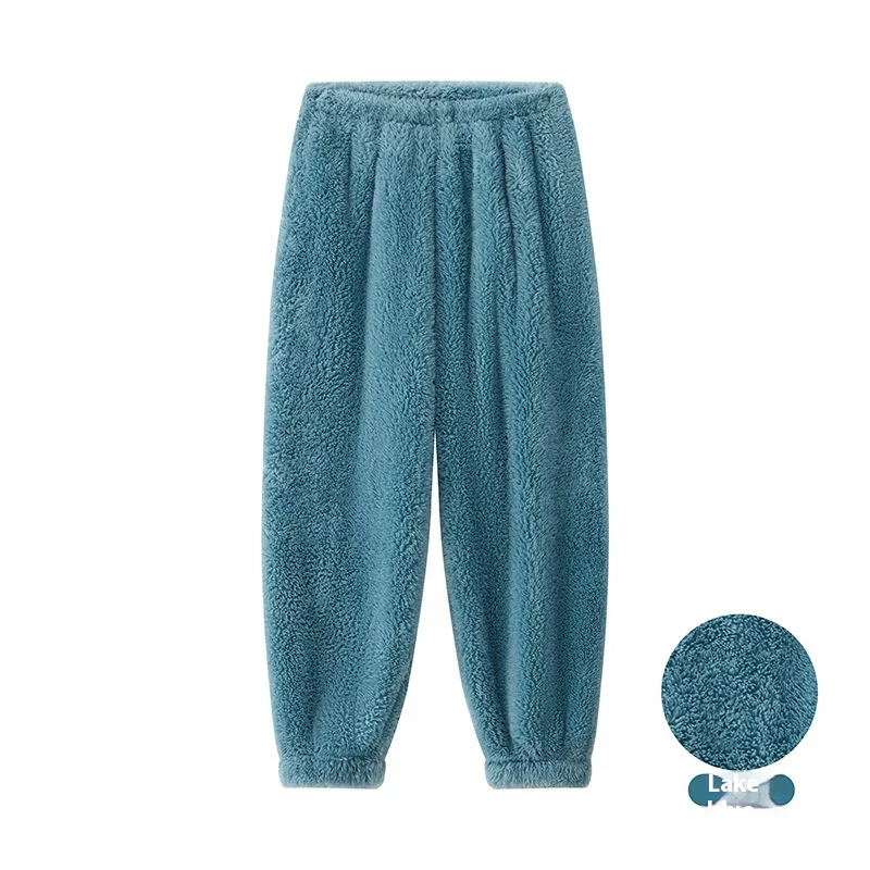 Large Size Thickened Warm Pajama Pants Woman Solid Color Home Wear Trousers Shu Cotton Velvet Warm Elastic Waist Sleeping Pants