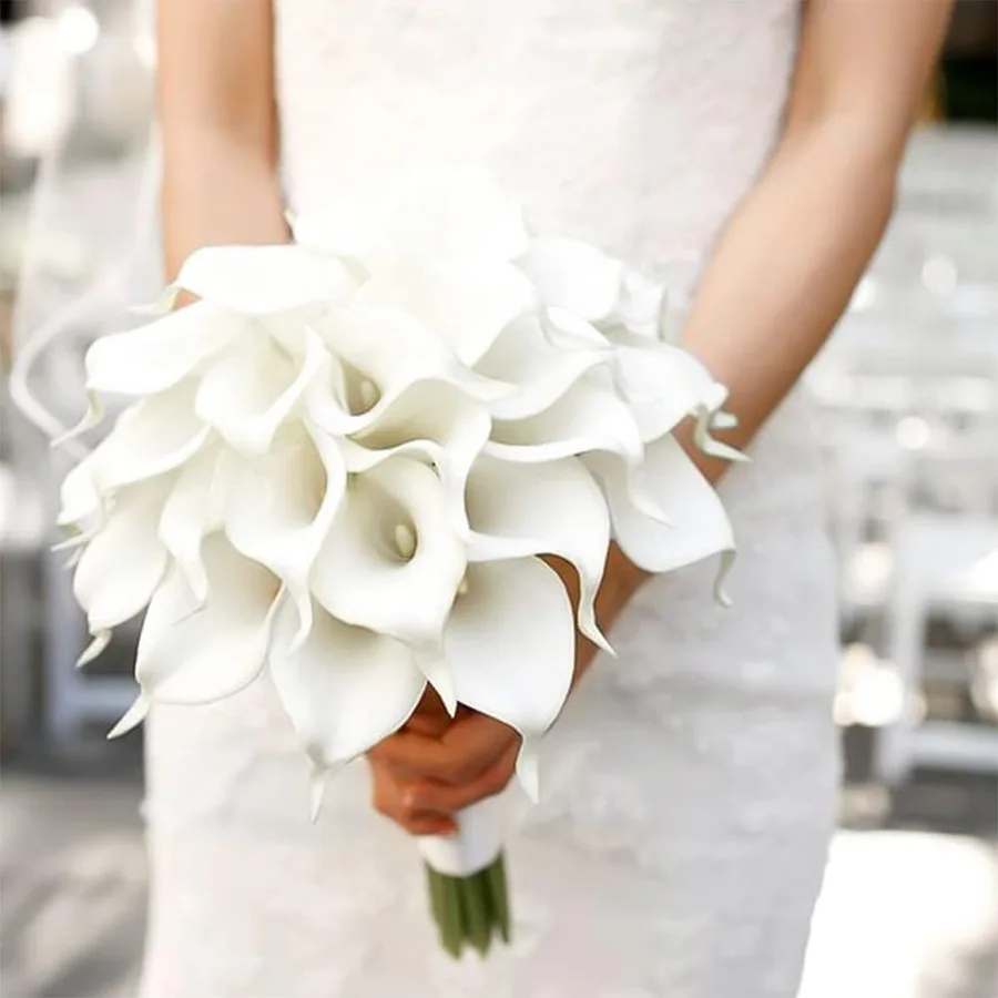 5/10 Stück Realistische Weiße Calla-Lilien für Brautsträuße, PU-Calla-Kunstblumen für Heimdekoration, Schlafzimmer, Tischdeko und Fotografie-Requisiten – Detail 4