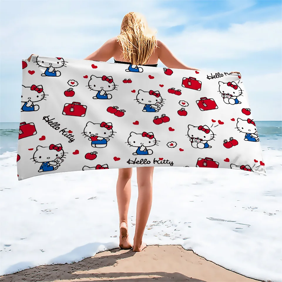 1pc Sanrio Hello Kitty Red White Blue Beach Towel Polyester 2D