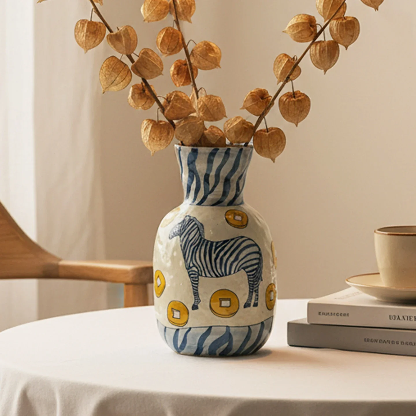 Jingdezhen Hand-painted Ceramic Vase Flower Cultivation Living Room Flower Arrangement Retro Decorative Ornament