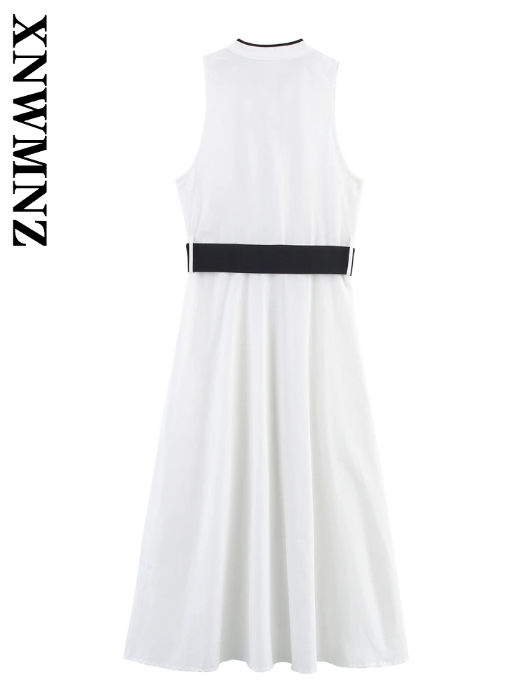 XNWMNZ 2025, Sommer Neues Produkt für Damen, lässige Mode, V-Kragen, ärmelloses Midikleid, schickes, einfaches Pendelkleid für Damen