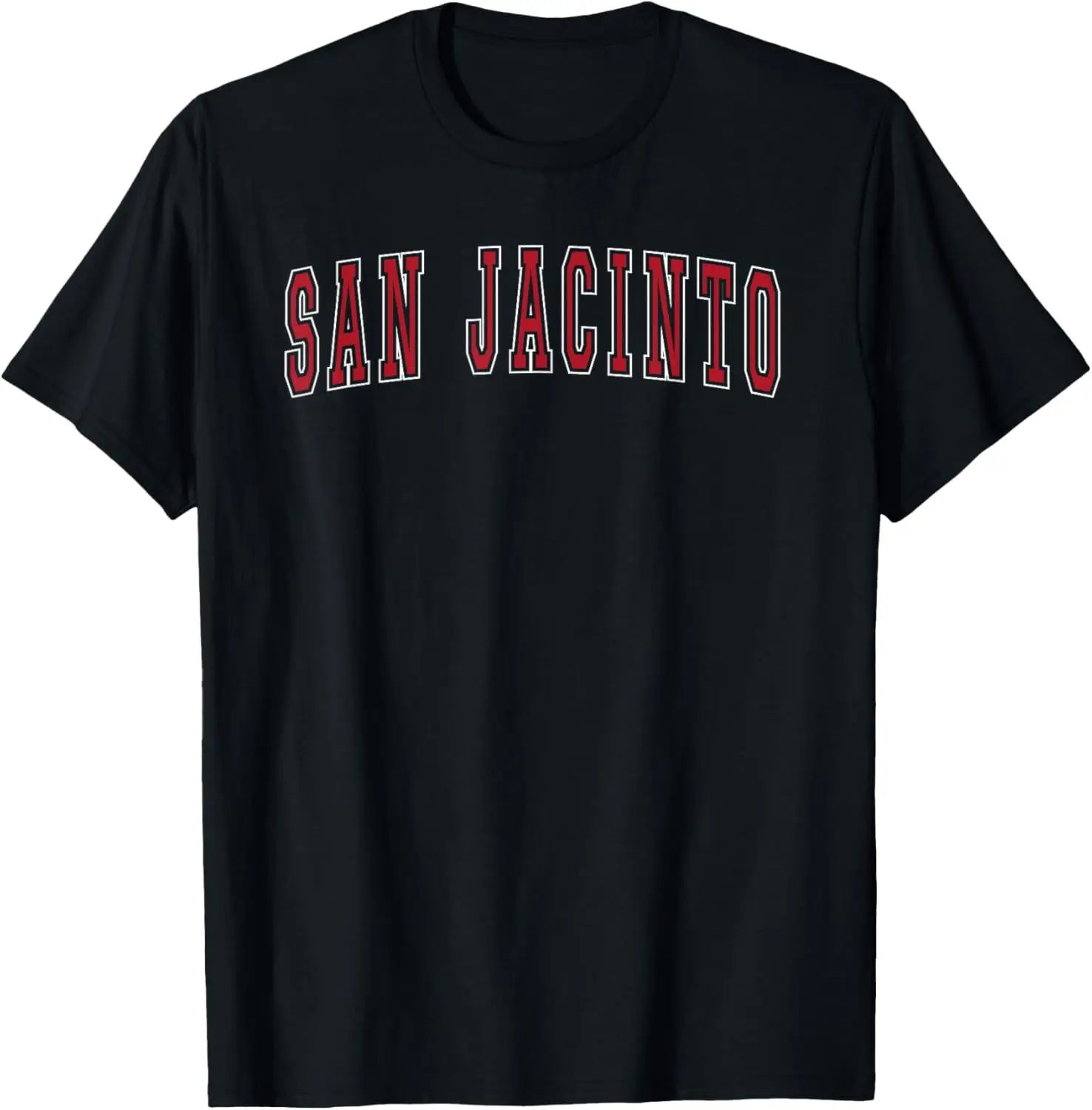 

Сувенирная красная футболка в студенческом стиле San Jacinto California Vacation