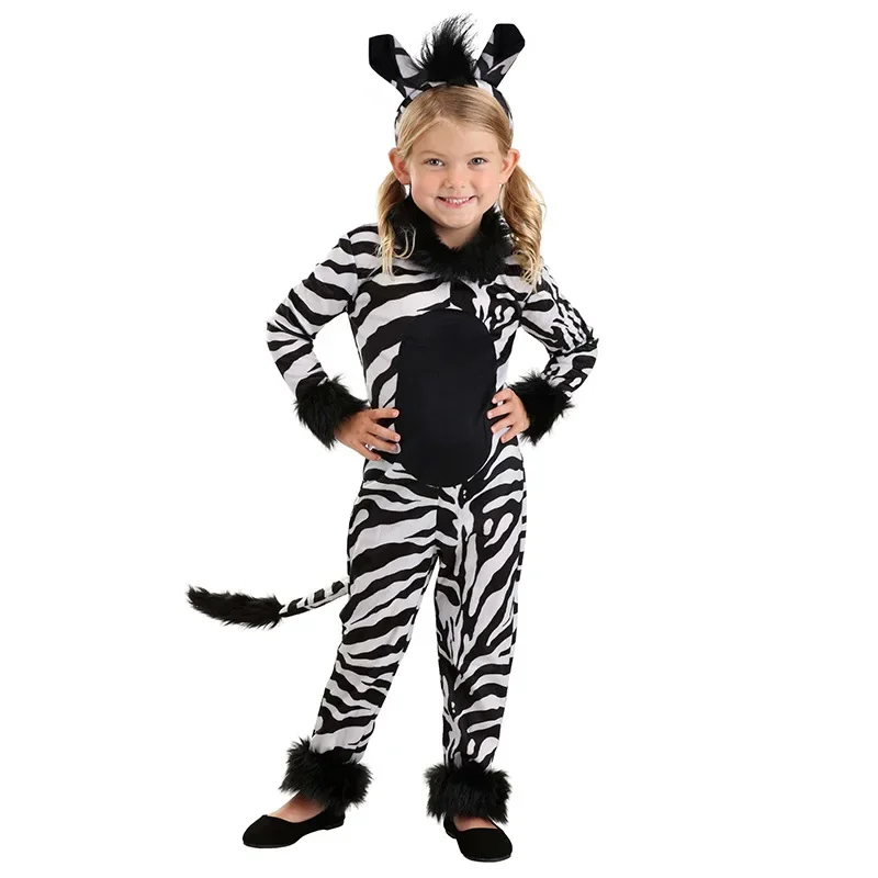 Toddler Girls zebra costume child sassy stripes animal onesie Halloween costume dress up rode play Kids Cosplay Costume