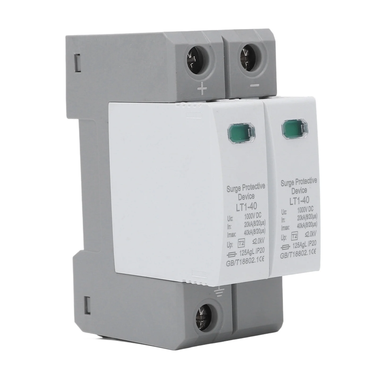 DC Surge Protective Device Modular Design Flame Retardant Quick Response Arrester Device 2P 40KA 1000V