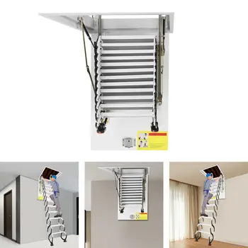 12단 냉간압연강 다락 사다리, 70x100cm, 블랙/화이트 색상, 천장 매립형 접이식 계단 (평지붕용) 10 best sales 계단 - №5