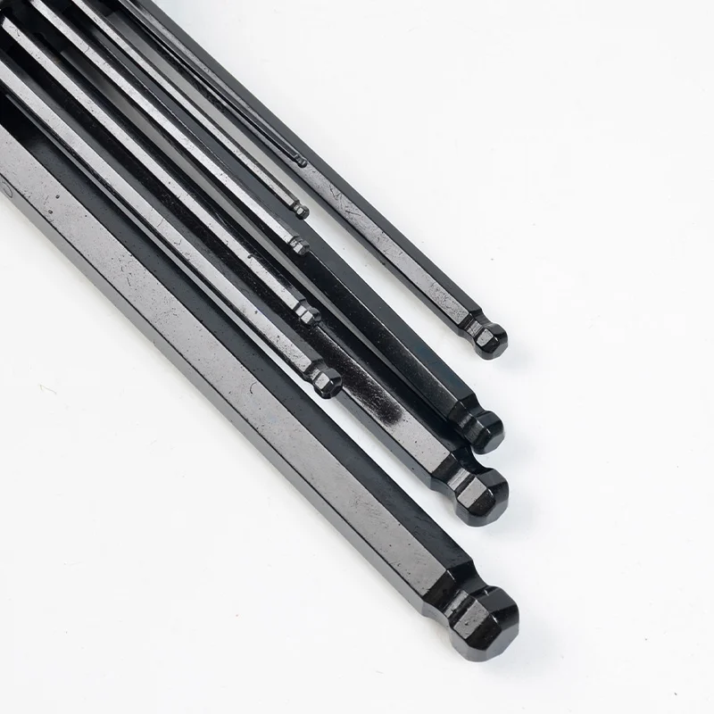Hexagon Wrench Batch Set Bright Black Spherical Extended/Medium Long Hexagon Wrench 9-piece General Combination