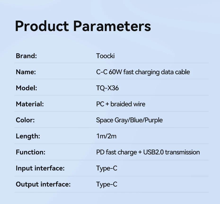 Toocki Typ-C-auf-Typ-C-Kabel, 60W PD-Schnellladekabel für Macbook, Samsung, Huawei, Honor, LG, USB-C-Datenübertragungs- und Synchronisationskabel – Detail 11