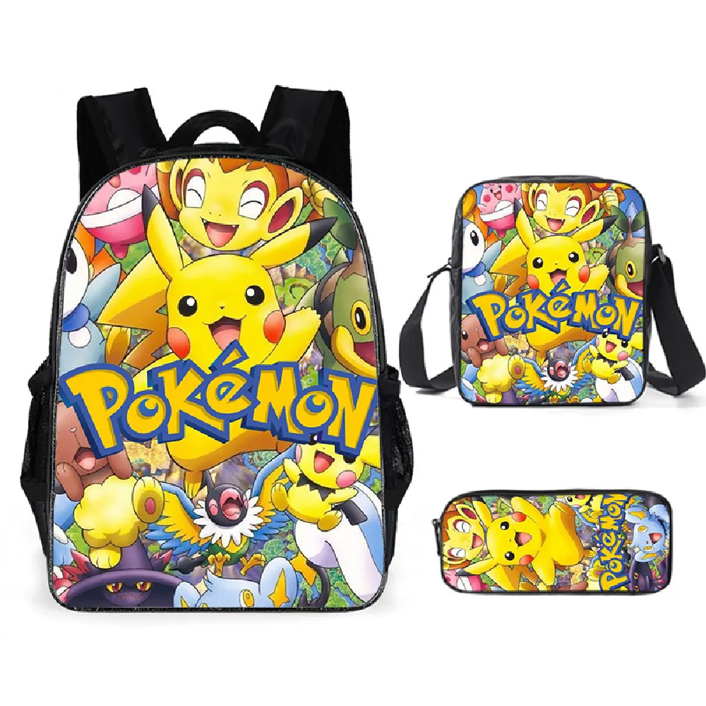 Newthree piece smart baokemeng schoolbag picachu backpack polyester comfortable burden reducing children's backpack gift pen bag