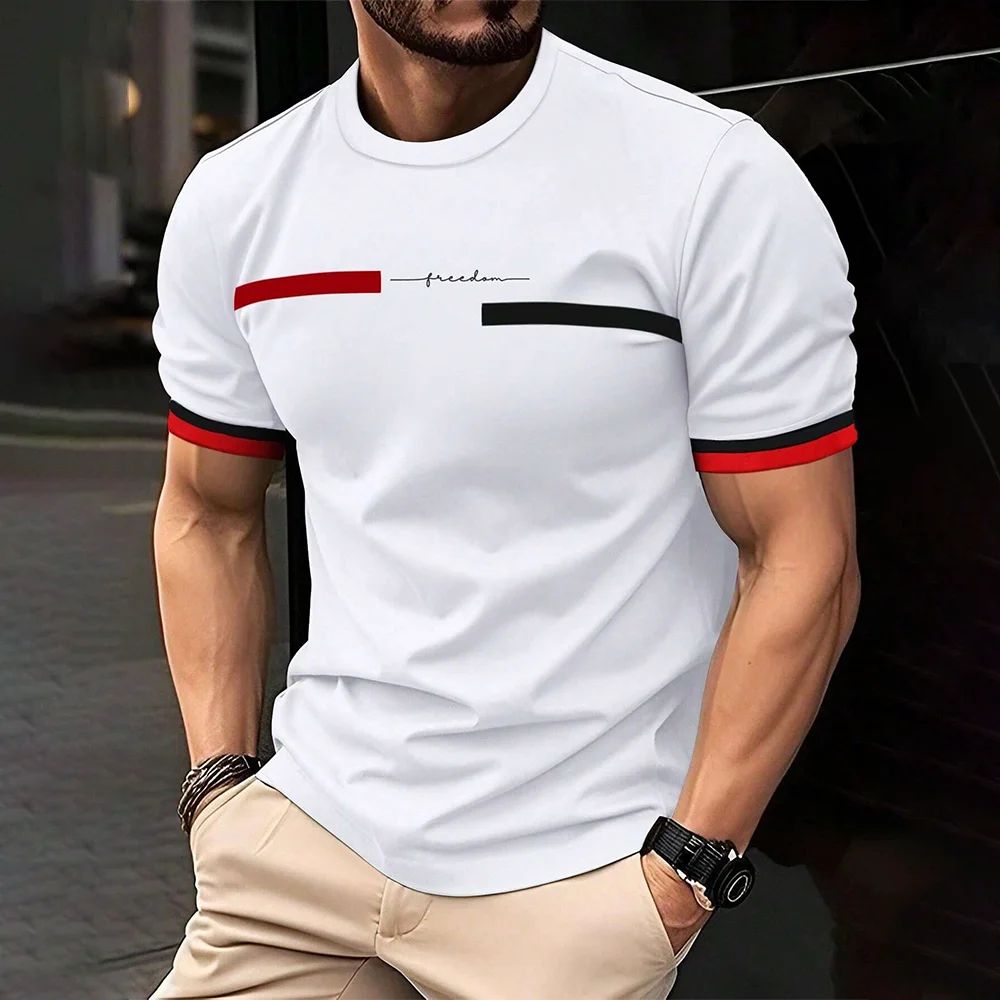 Camiseta para hombre, moda con estampado de letras a rayas 3D, tendencia Hip Hop, ropa de calle Harajuku, camisetas informales de gran tamaño con cuello redondo, camisetas de verano para hombre