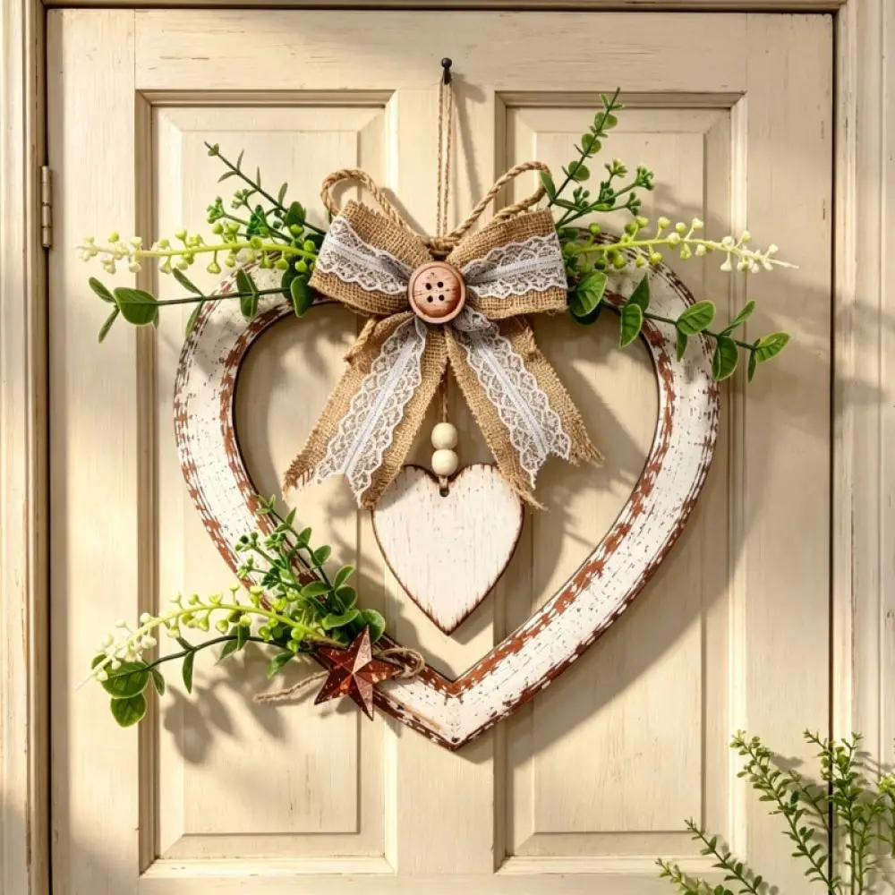 Charming Wood Heart Wall Hanging Ornament Decorative Natural Wood Craft For Home Living Room Bedroom Gift