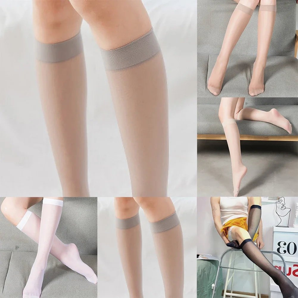 1 Pair Men Sheer Smooth Mesh Ultra Thin Transparent Stockings See-Through Socks Stretchy Medium Length Socks