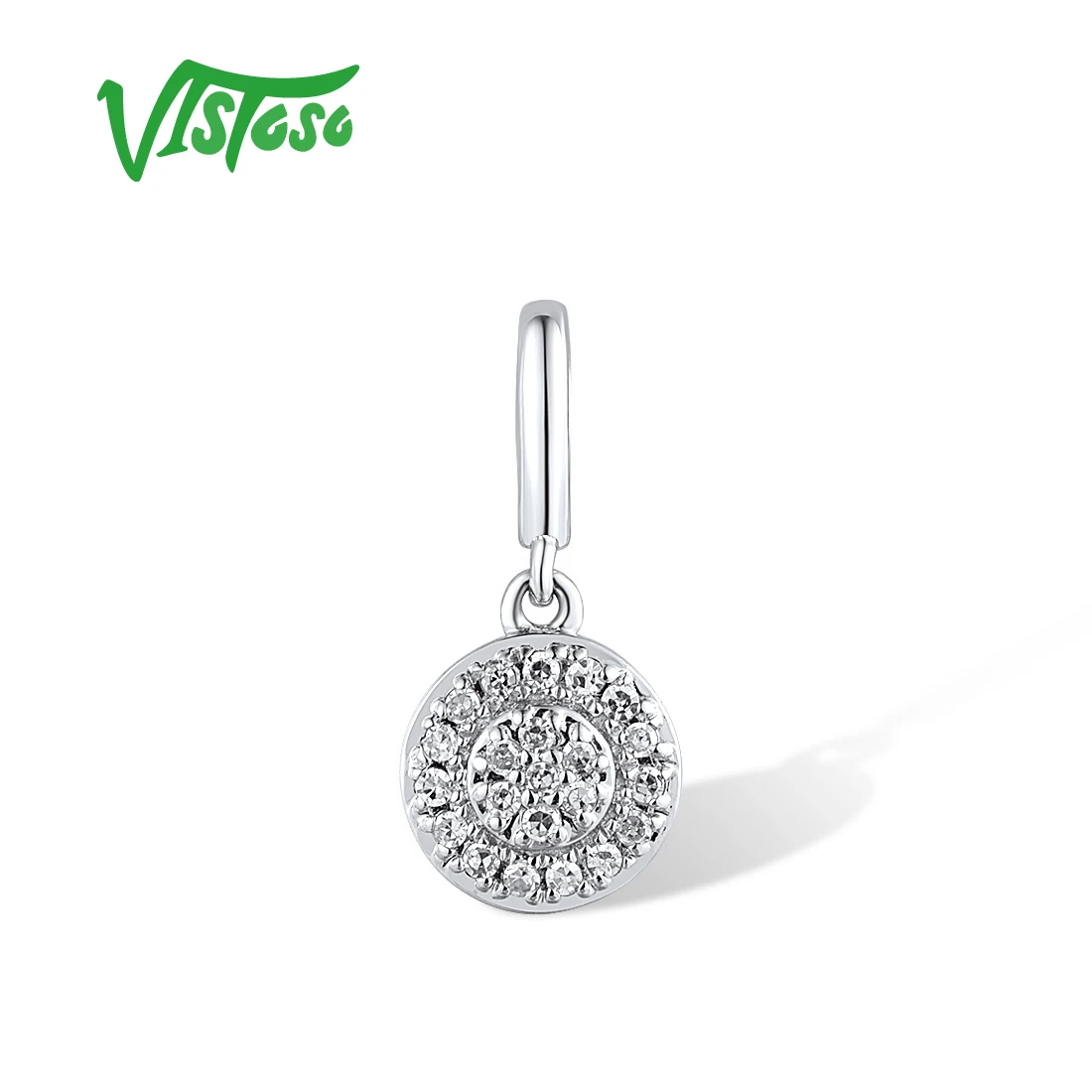 VISTOSO-Genuine 14K 585 Pingentes De Ouro Branco para As Mulheres, Simples Rodada Espumante Diamante, Bonito Conjunto de Jóias Finas