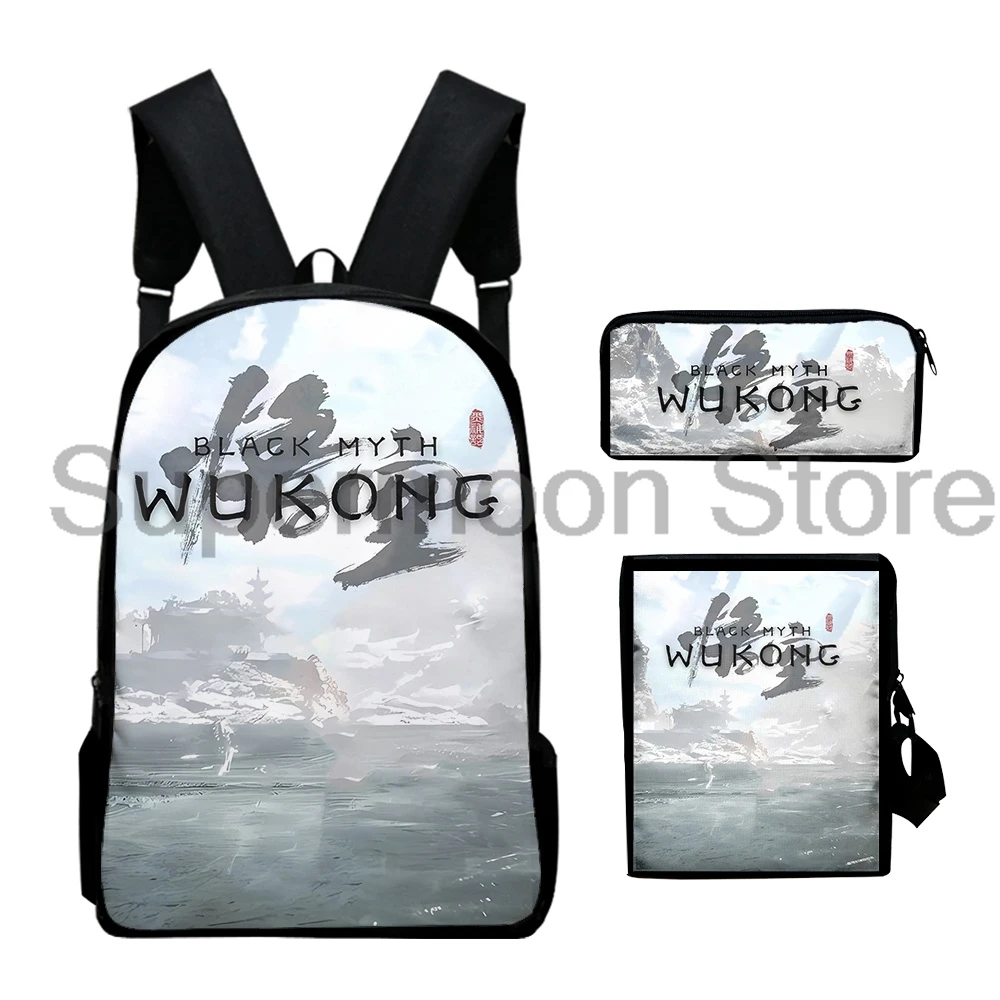 Black Myth Wukong Backpack 3pcs/set Rucksack Crossbody Bag Pencil Bag Women Men Casual Daypack Unisex Packsack Travel Bags