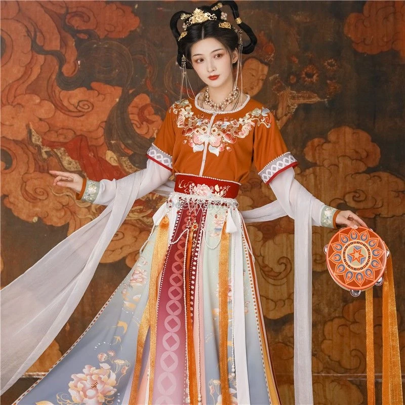 

2024 chinese dunhuang style fairy hanfu set tang dynasty gorgeous exquisite embroidery printing dress elegant dignified hanfu