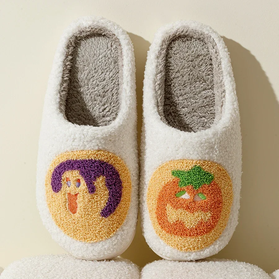 Halloween Cute Pumpkin Cookies Funny Witch Women Slippers Winter Indoor Warm Soft Sole Exquisite Comfy Bedroom Cotton Homeshoes