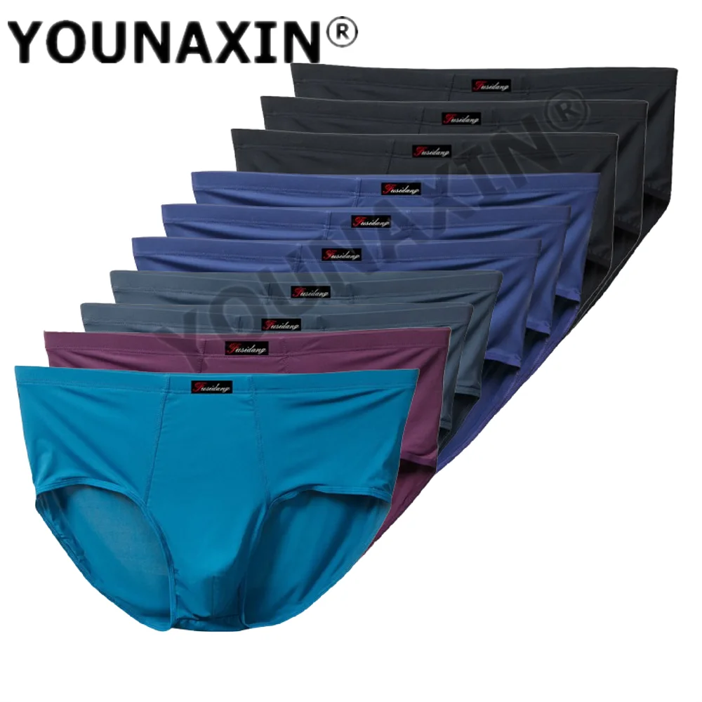 YOUNAXIN 10 Pieces Men's Briefs Large Underwear Underpants Big Size Panties Ice Silk Undies Shorts Knickers L to 8XL