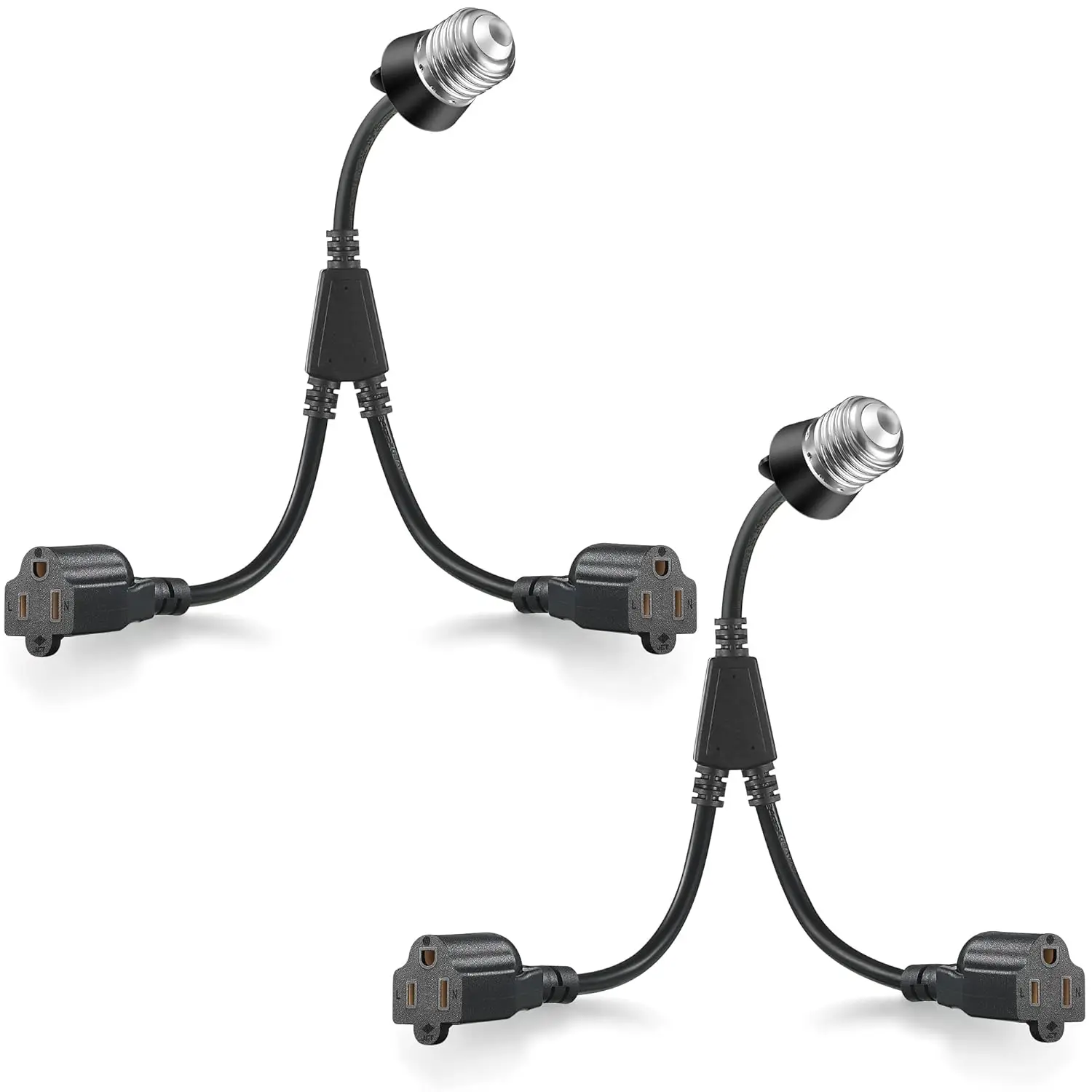 

2 Pcs 2 In 1 Light Socket To Plug Pter, Convert E26/E27 Bulb Socket To 2 Pieces 3 Prong Outlet With Extension Cord, Flexible