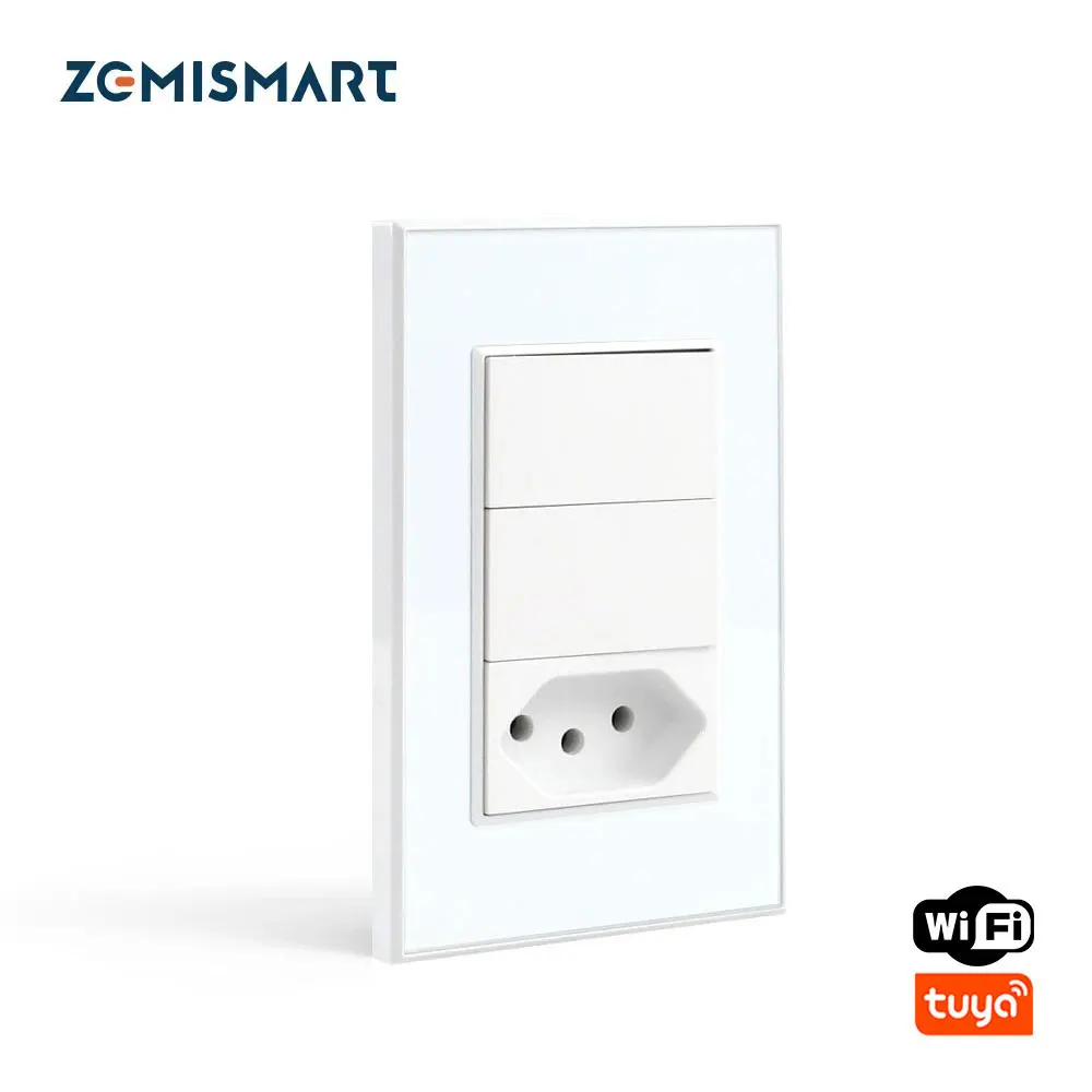 Zemismart Tuya WiFi Brazil Socket with Push Light Switch Smart Brazilian Wall Outlet Switch Alexa Google Home Voice Control