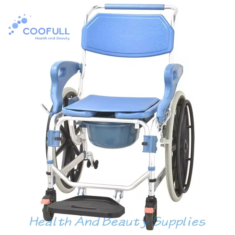 Coolfull Bulk Supply Medical Shower Chair with Handicap Footrest, Portable Foldable Toilet Commode with Wheels for Elderly