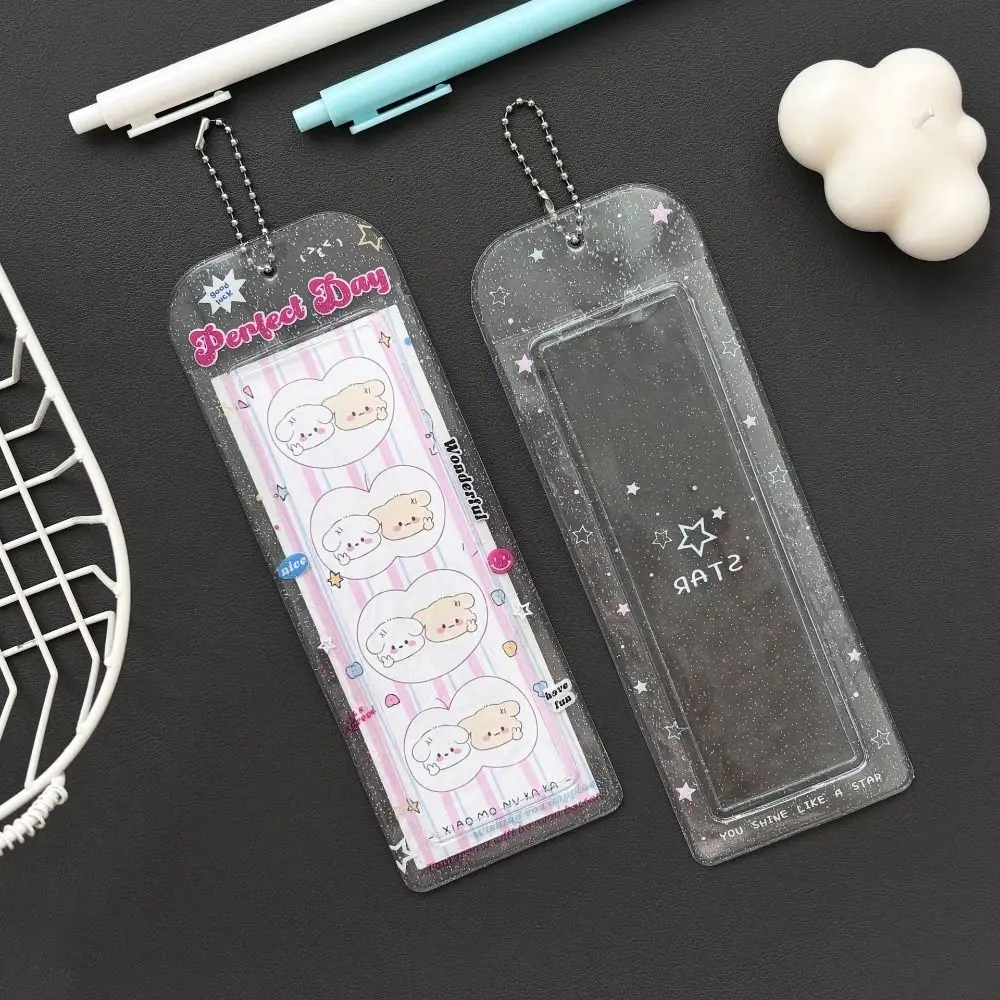 Милый блестящий прозрачный держатель для фотокарт, прозрачная 4-сетчатая сумка для карт с брелком, сумка-подвеска, чехол для фотокарточки