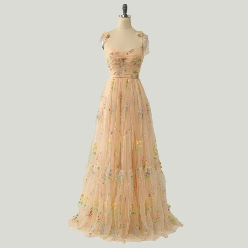 2024 Elegant Party Dress Prom Dresses Adjustable Straps Shiny Love Tulle Floor Length Wedding Party Graduation Dress