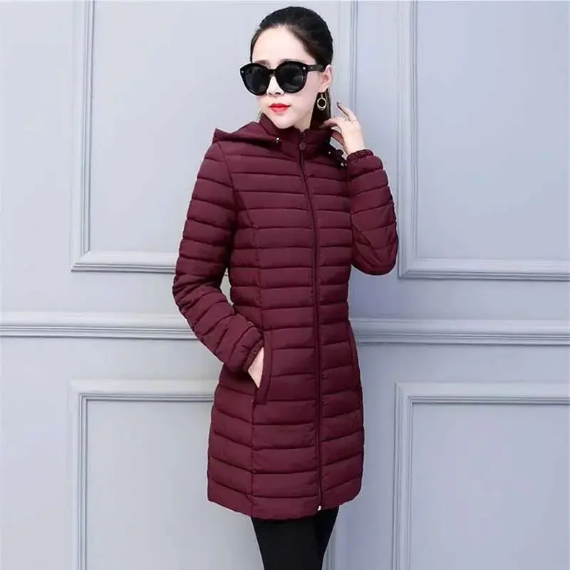

Women's Cotton Padded Winter Jaet with Removable Hood Thiened Long Sve Commute Sle Mid-Length Coat