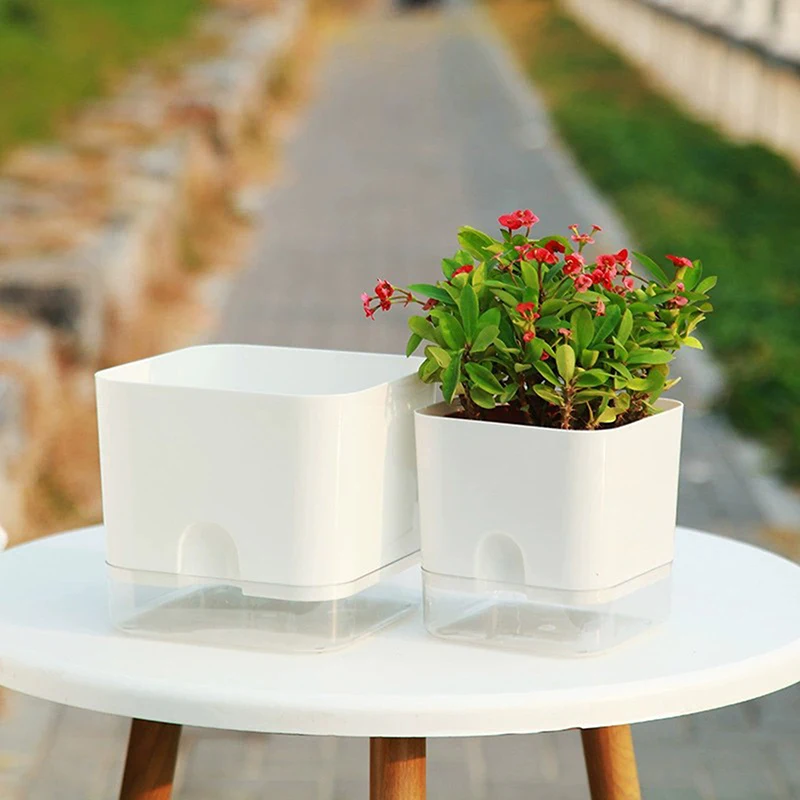 New Magnetic Self Watering Plant Pot Double-layer Lazy Flowerpot With Absorbent Cotton Rope Garden Plastic Planter