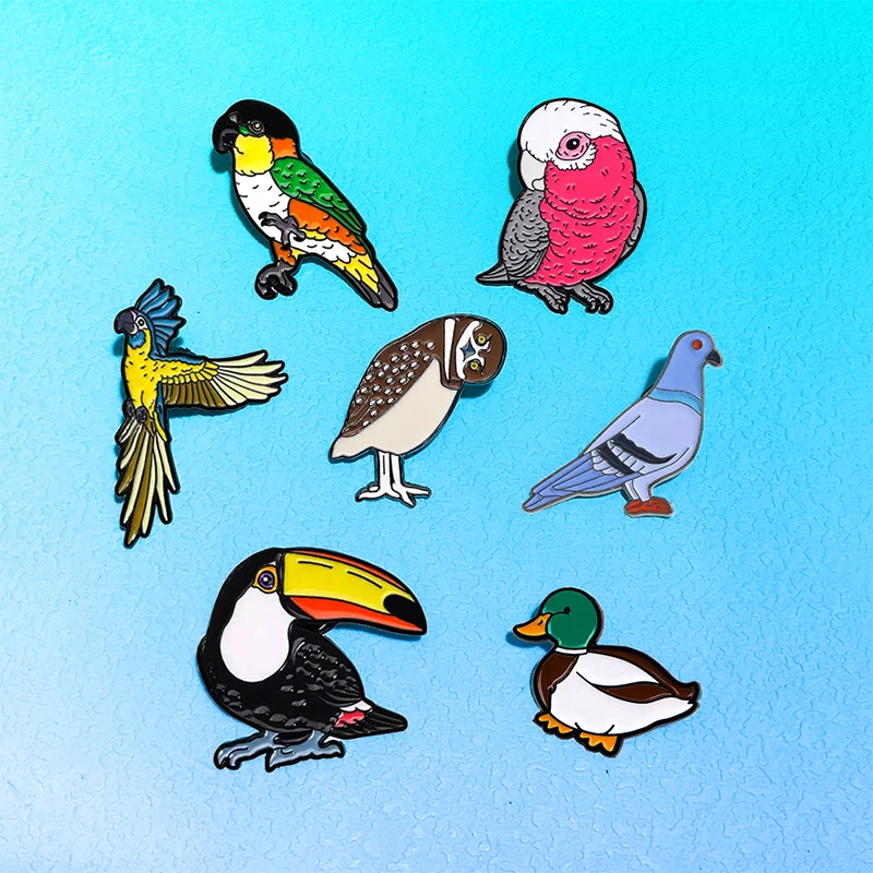Cute Birds Pins 7-design Metal Enamel Dove Parrot Mandarin Duck Animal Brooch Pin On Backpack Clothes Lapel Badge  Gifts