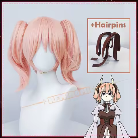 Linie Cosplay Wig Synthetic Anime Frieren Beyond Journey's End Pink Double Ponytails Hair Accessories Bow Hairpins Halloween
