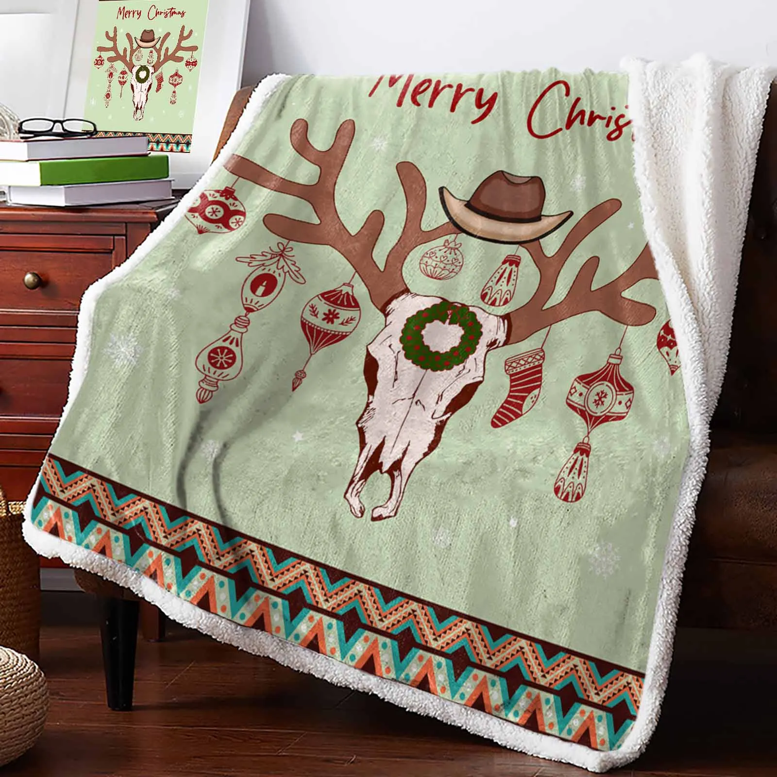 Christmas Western Hat Cashmere Blanket Warm Winter Soft Throw Blankets For Beds Sofa Wool Blanket Bedspread