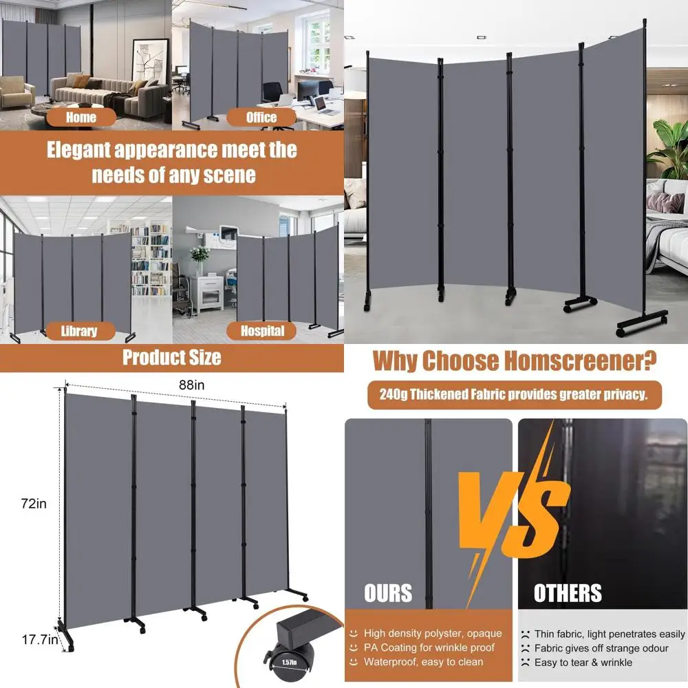 

Портативная 4-панельная тканевая перегородка на колесиках (88 секций) для дома, офиса и больниц