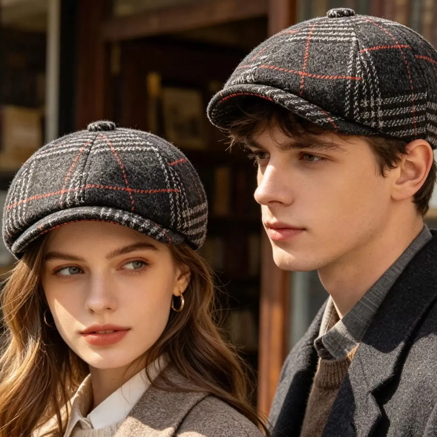 Vintage Wool-Like Plaid Octagonal Beret 8 Panels Newsboy Cap Gatsby Ivy Bonnet Cabbie Painter Hat for Men And Women
