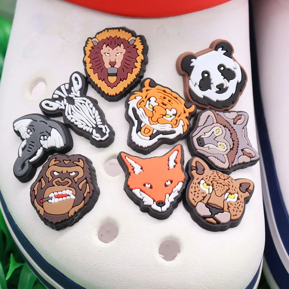 1-9 Stück PVC Tiger Löwe Panda Tiere Schuh Charms Zubehör Biest Designer Dekorationen Clog Fitness Geburtstags geschenk – Detail 2