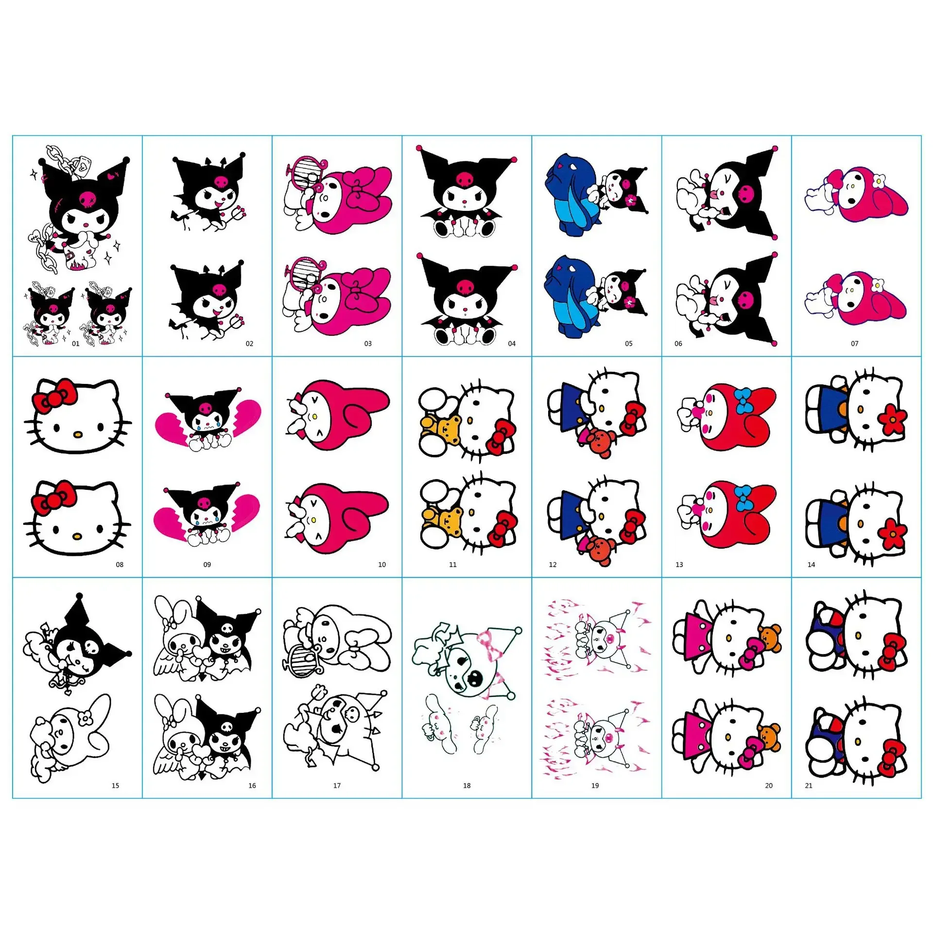 Not Repeated Cute Sanrio Kawaii Kuromi Melody Hello Kitty Kids Graffiti Easy To Clean Waterproof Tattoo Stickers