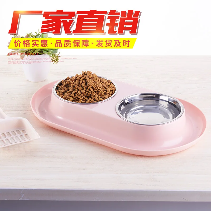 

Stainless steel dog bowl cat bowl food utensils wholesale anti-spill pet double bowl food