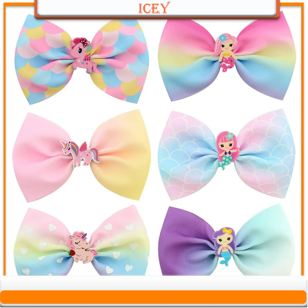 1pc Pink Mermaid Acrylic Cartoon Bow Fantasy Hair Clip Yellow Children's Hair Accessories Baby Side Clip Pressure Hair Bang Clip