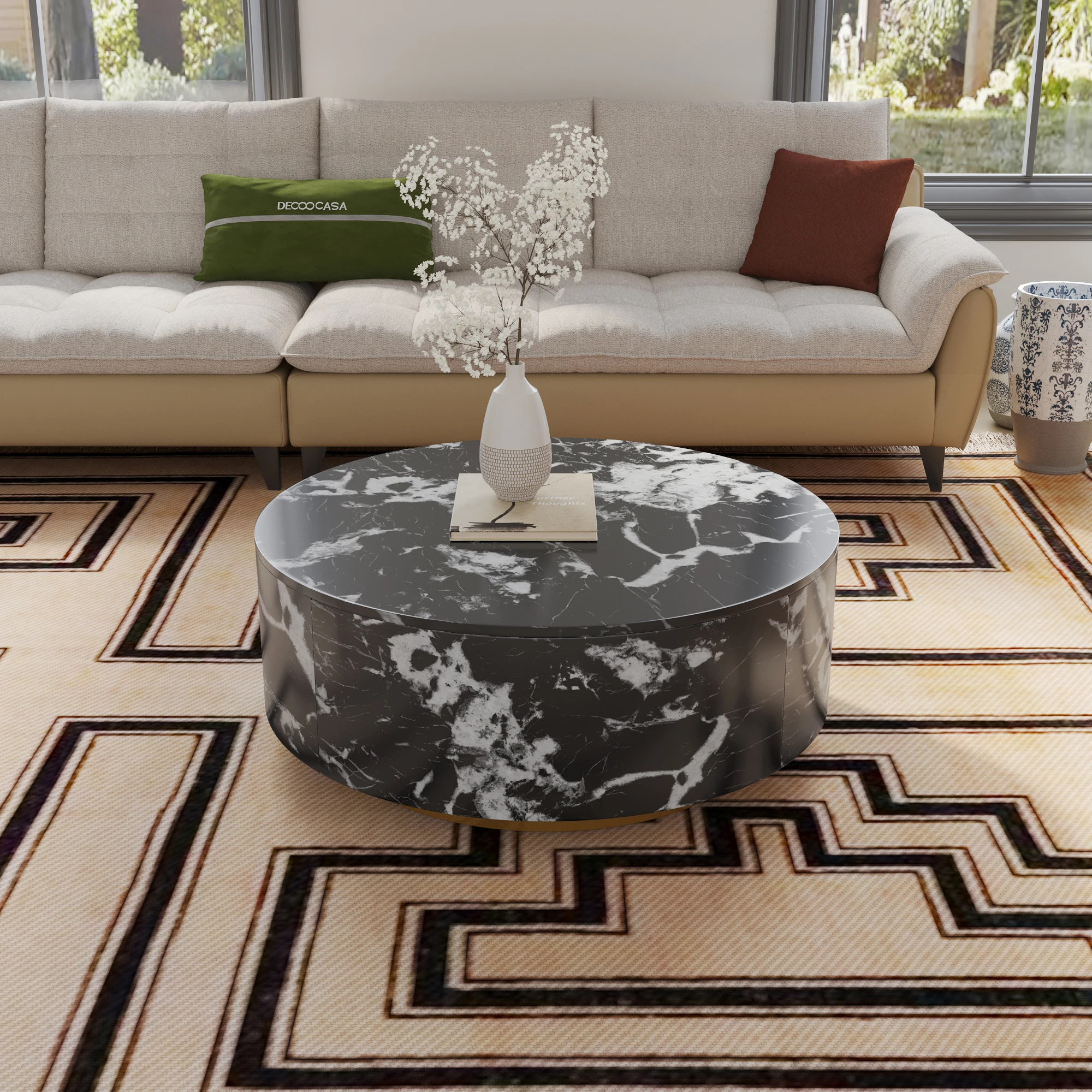 # Jsi ATUNUS USA In Stock Drop Shipping Side Table Tea Storage Modern Marbling Wood Center Round Coffee Table With Drawer