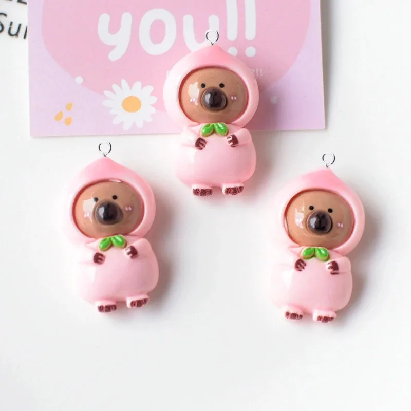 10Pcs Flatback Kawaii Capybara Resin Charms Adorable Fruit Decor Animal Pendants DIY Jewelry Making Findings For Keychain