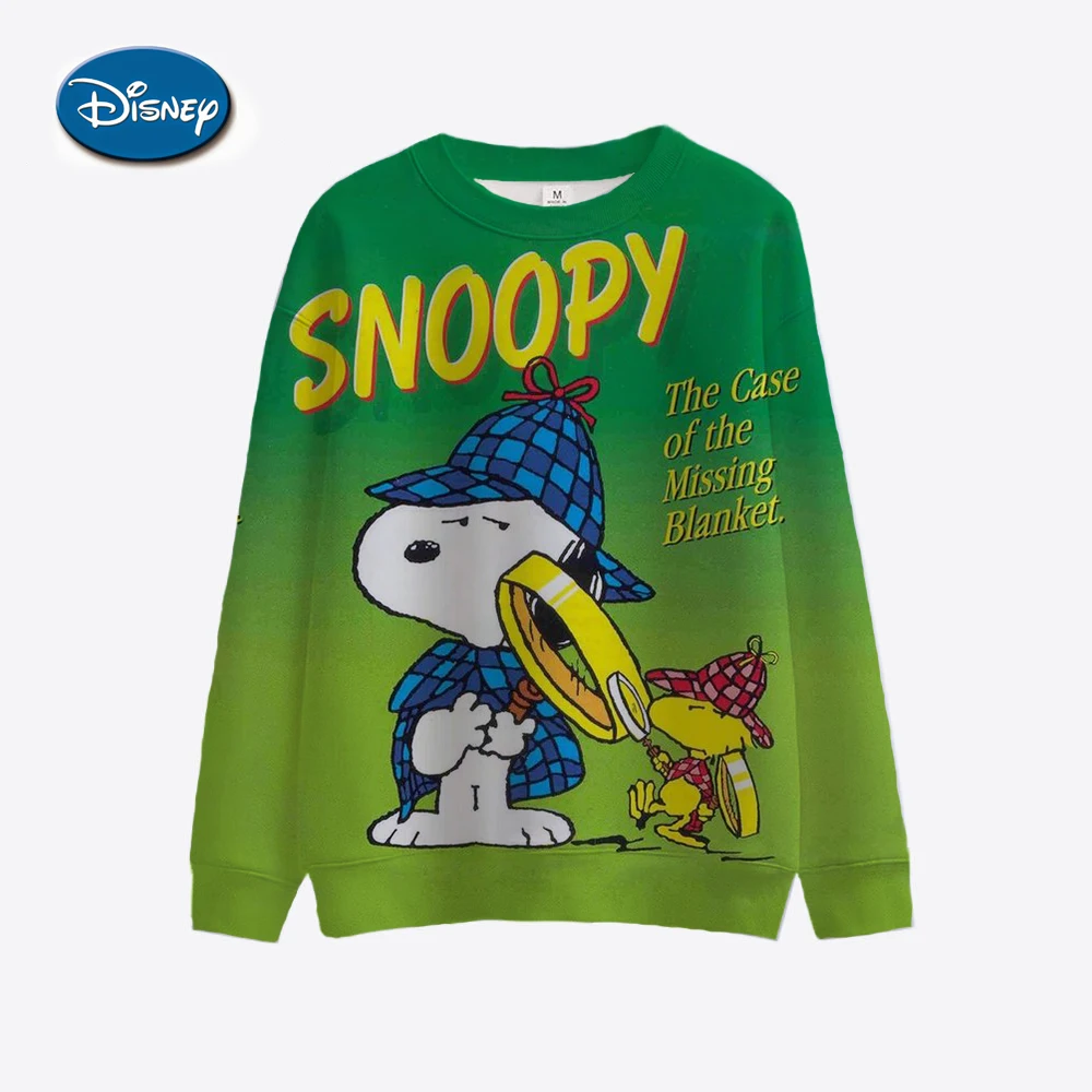2024 Snoopy Spring and Autumn Cartoon Pink Printed Round Neck Sweater Women's Loose Cute Thin Casual Tops Hoodie