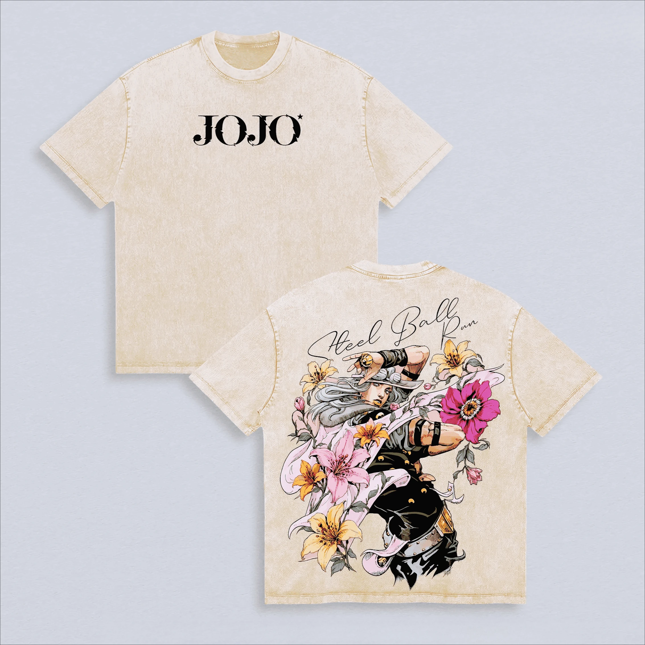 JoJo's Bizarre Adventure Gyro Zeppeli T-shirt Anime Vintage Washed T Shirt Men Clothing Summer Oversized 100% Cotton Tee Clothes