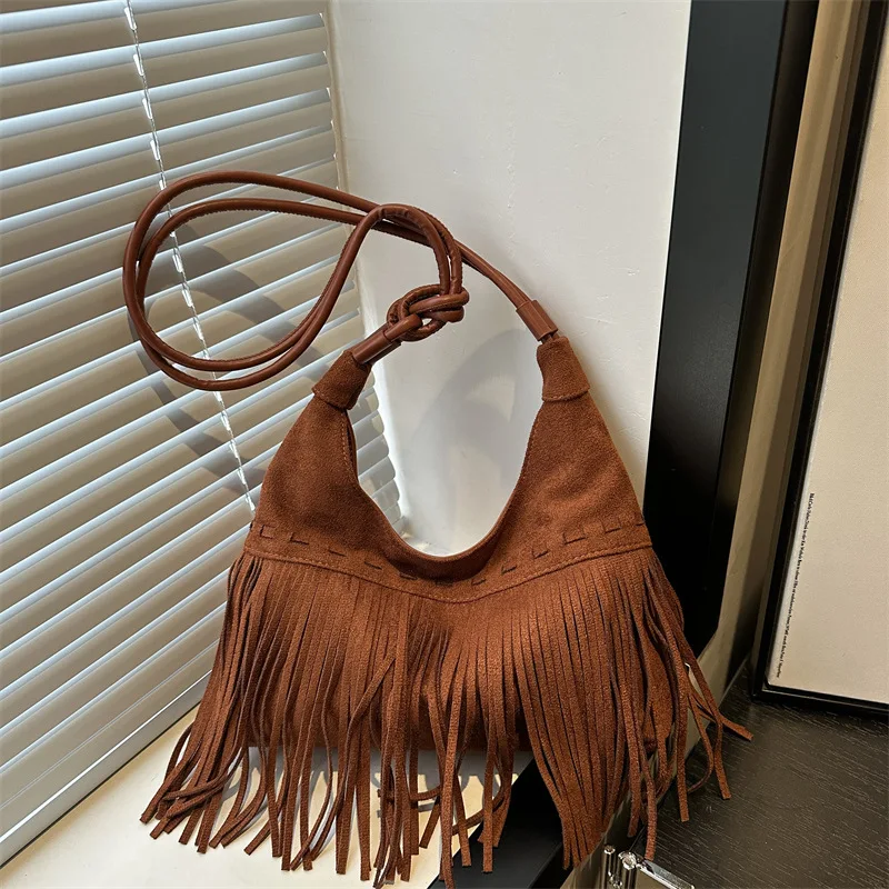 Retro fringed bag casual versatile shoulder tote bag
