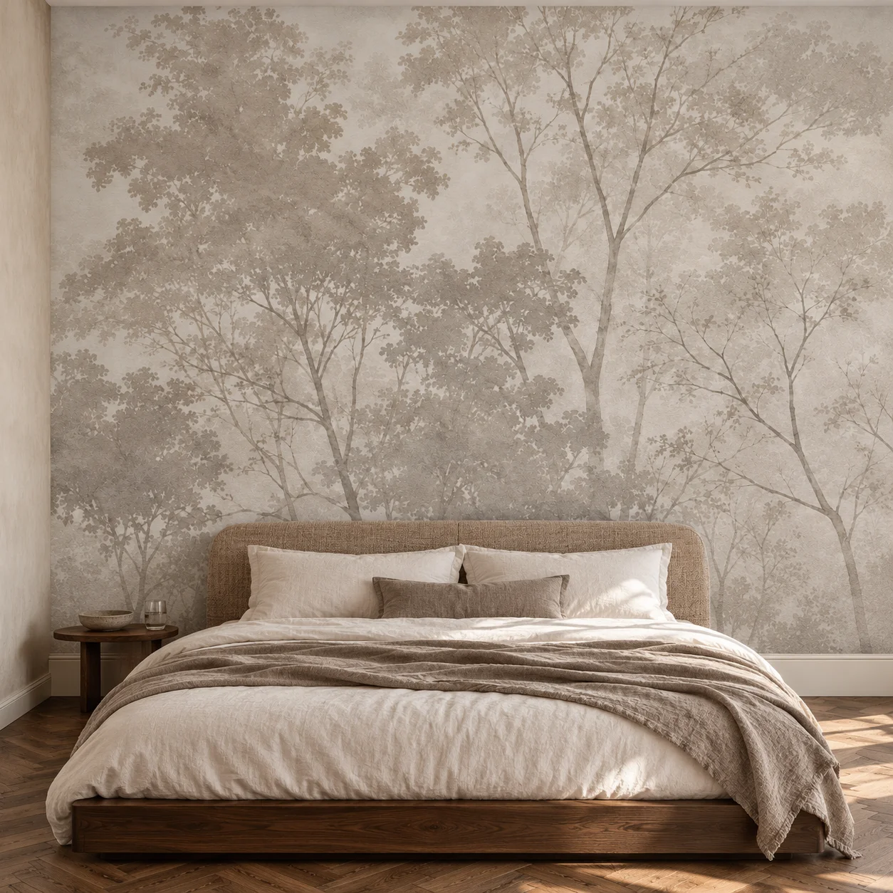 Forest Wall Mural Neutral Beige Tree Botanical Landscape Wallpaper Non Self Adhesive Living Room Bedroom Nature Decor Canvas Art