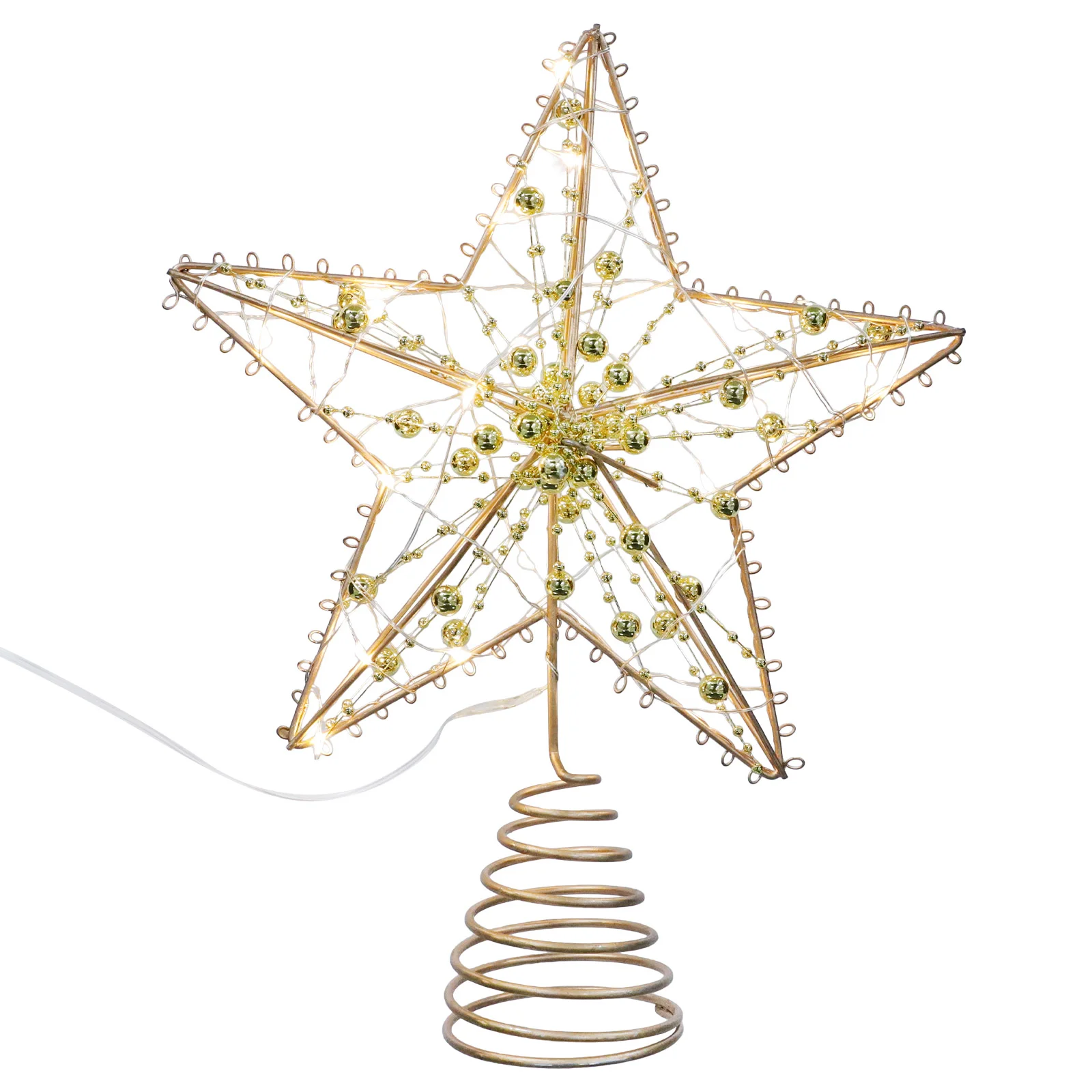 Adorno del Festival de estrellas en la parte superior del árbol, lámpara artesanal de hierro, decoración navideña, copa luminosa de árbol de Navidad