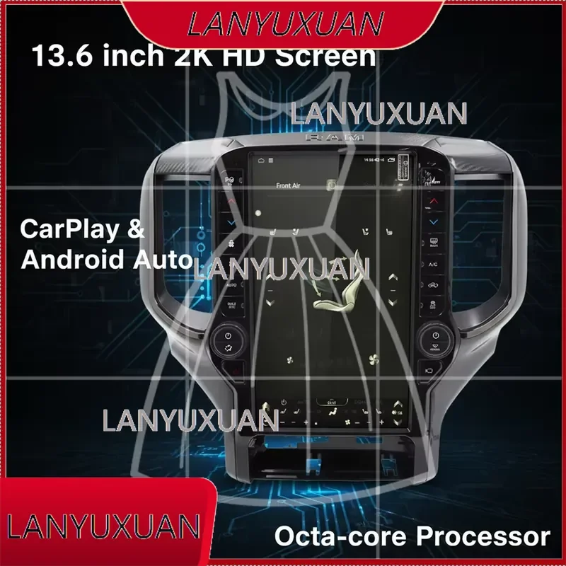 13.6 Inch 2K HD Android 13 for Ram 1500 2500 2019-2024 Wireless CarPlay Android Auto Octa-Core Car Radio