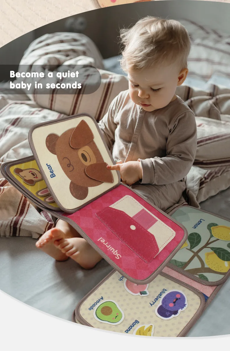Montessori Beschäftigt Buch Baby Frühe Bildung Puzzle Spielzeug Tier Kognitive Stoff Wiederholte Paste Ruhiges Aktivitätsbuch mit Lebensfähigkeiten – Detail 4