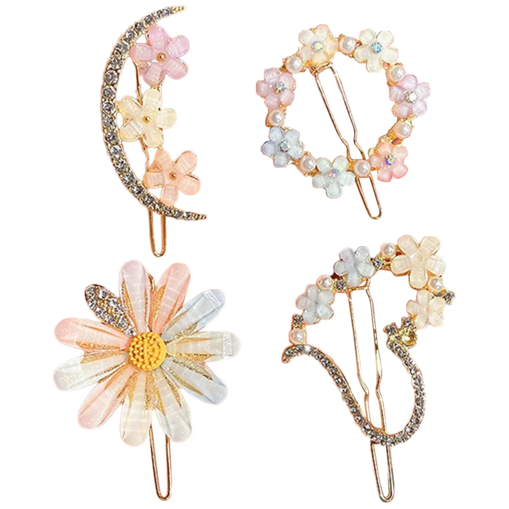 

4 Pcs Flower Rhinestone Hair Clip Jewels Clips Women Accessories Kids for Girls Styling Barrettes Hairpin