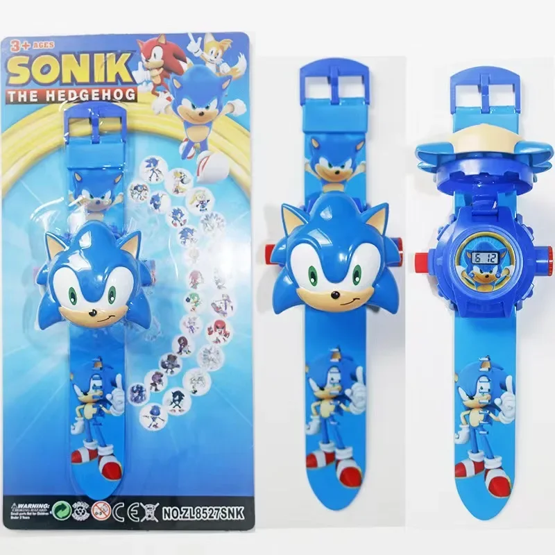 Sonic The Hedgehog Cartoon 24 Pattern Projection Watch Kids Flip Toy Watchs Anime Electronic Clock Projector Toy Birthday Gift